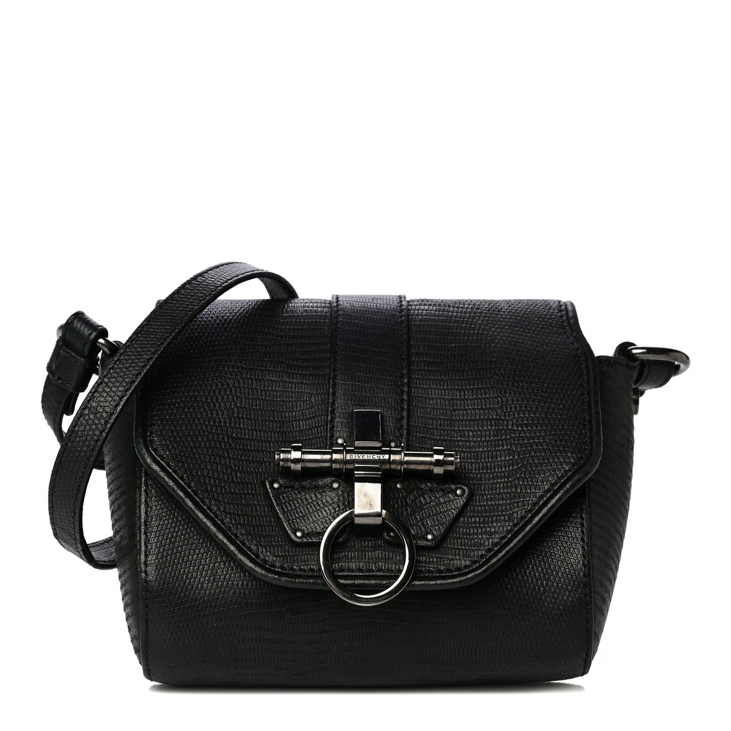 Lambskin Lizard Embossed Obsedia Shoulder Bag Black