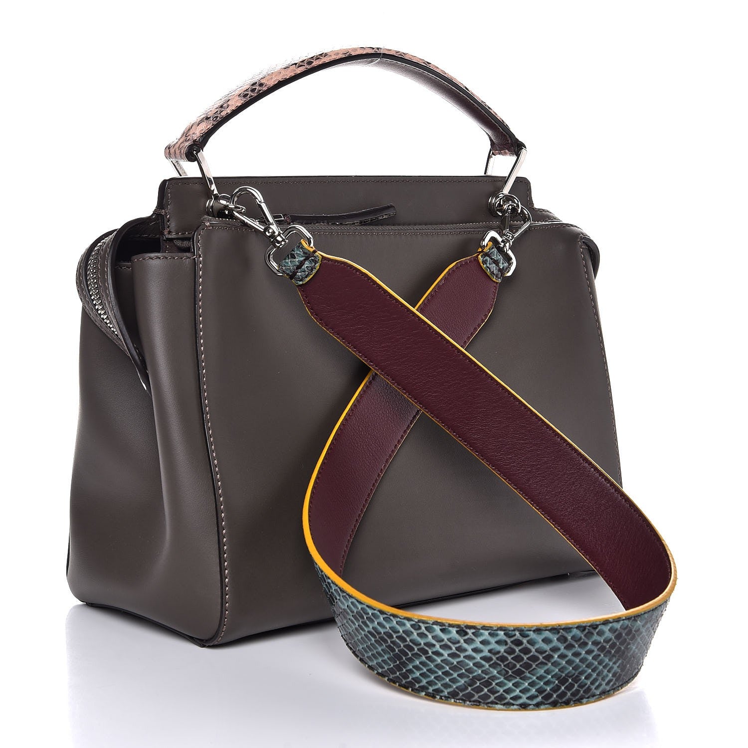 Fendi Vitello Baltico Dolce Elaphe DotCom Satchel Carbone Ramar Multicolor 4 of 9
