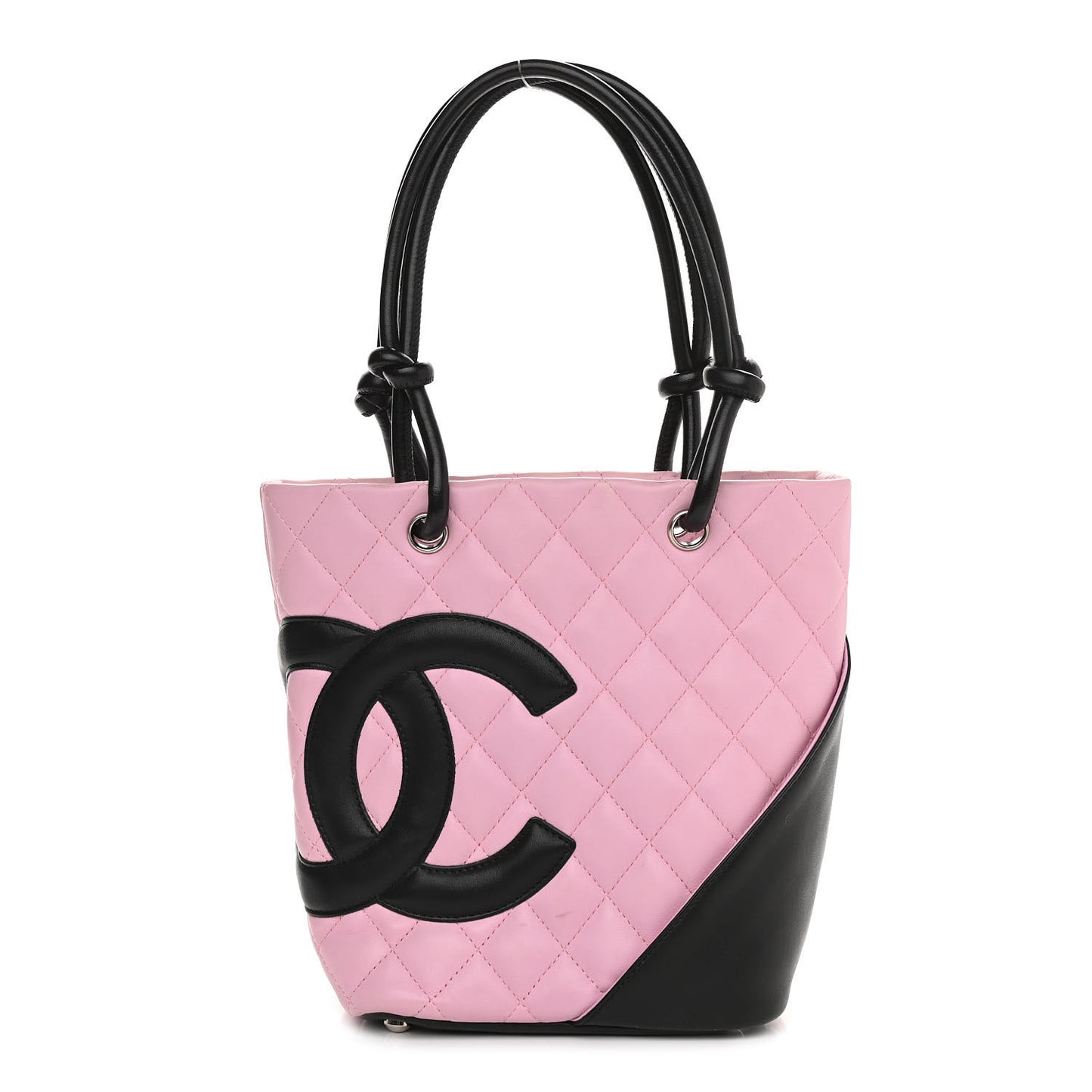 Calfskin Quilted Medium Cambon Tote Pink Black