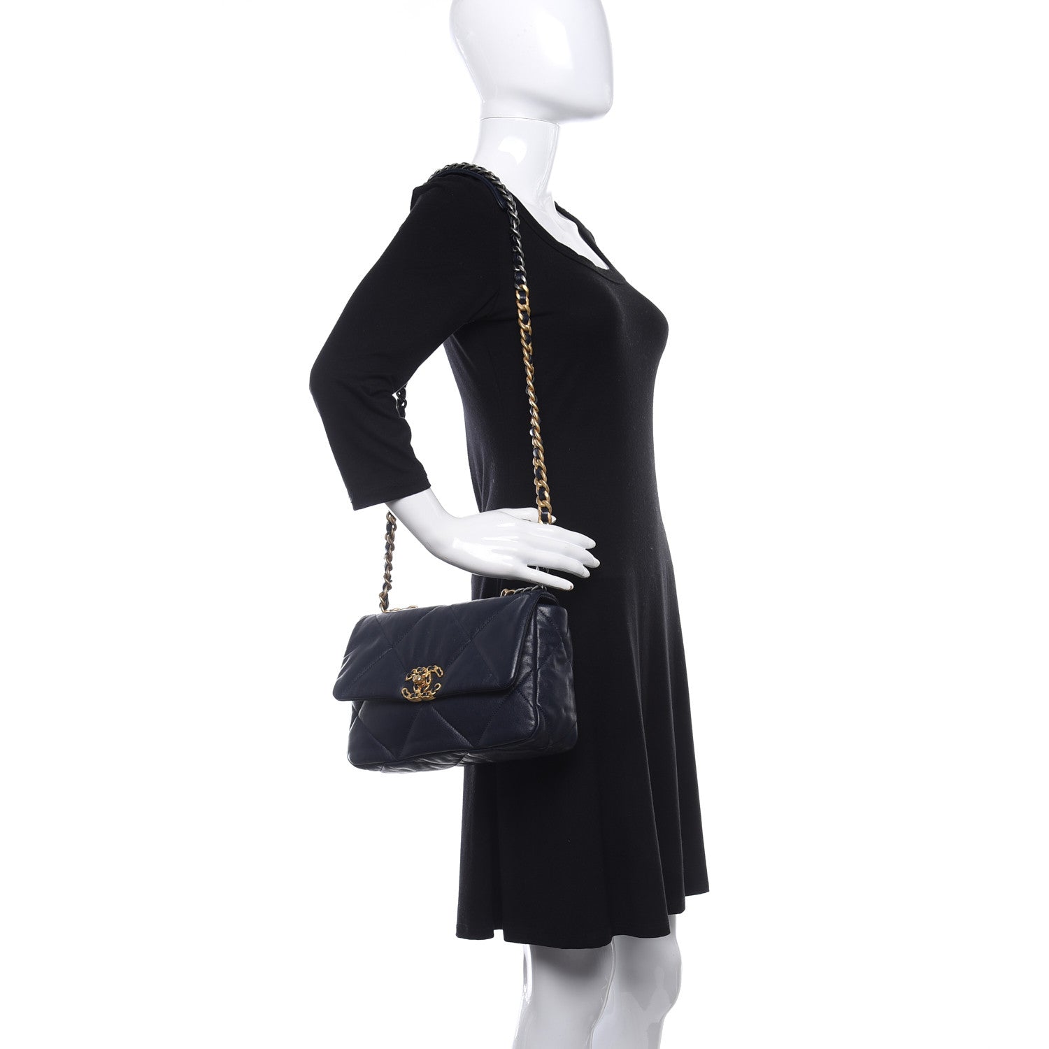 Chanel Goatskin Quilted Medium Chanel 19 Flap Navy Blue 2 of 9