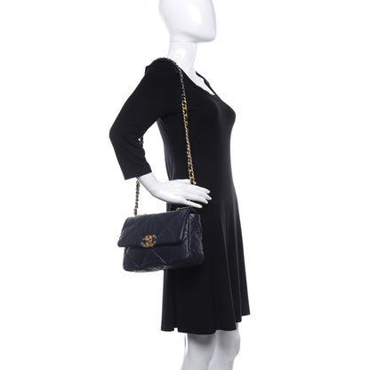 Chanel Goatskin Quilted Medium Chanel 19 Flap Navy Blue 2 of 9