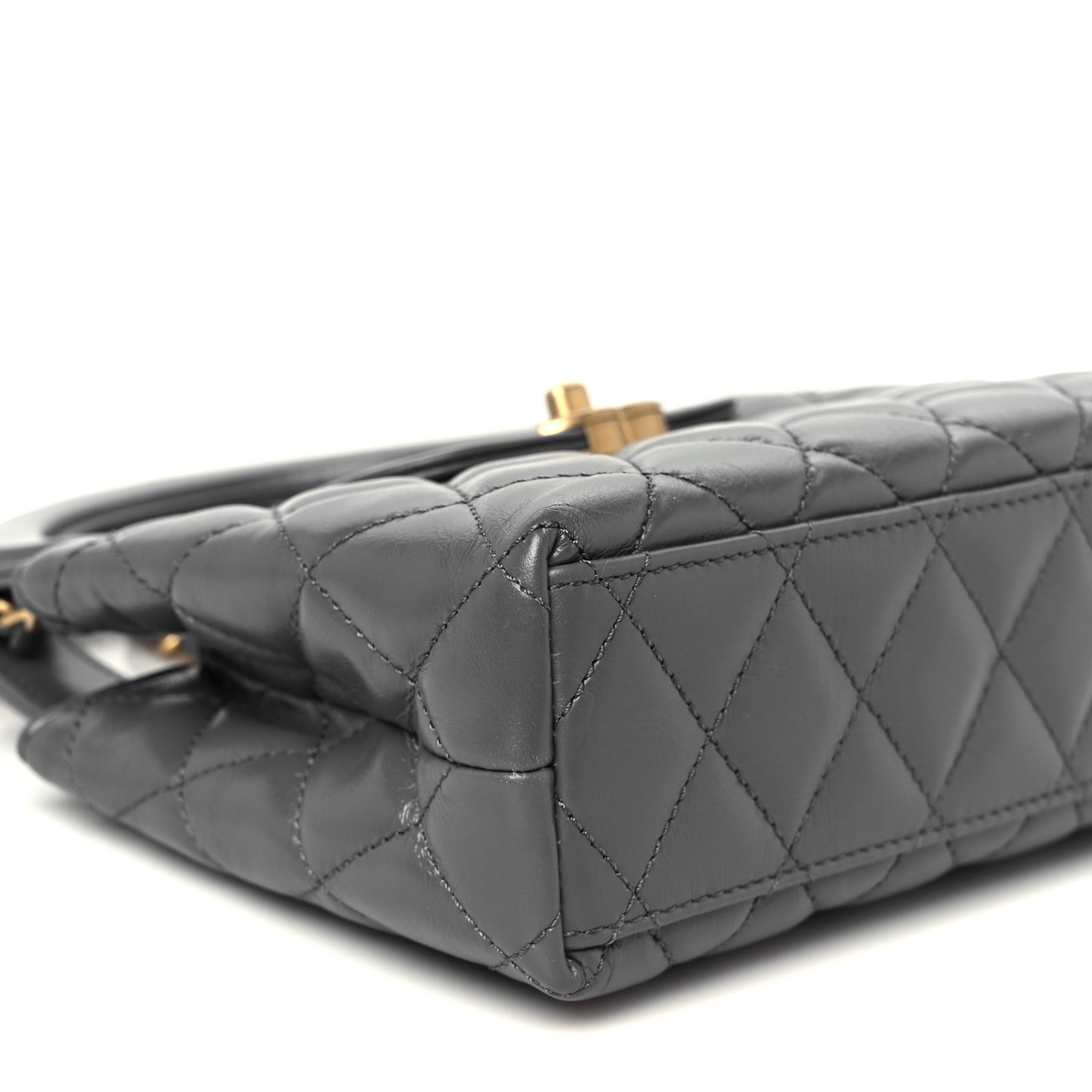 Shiny Aged Calfskin Quilted Nano Kelly Shopper Grey