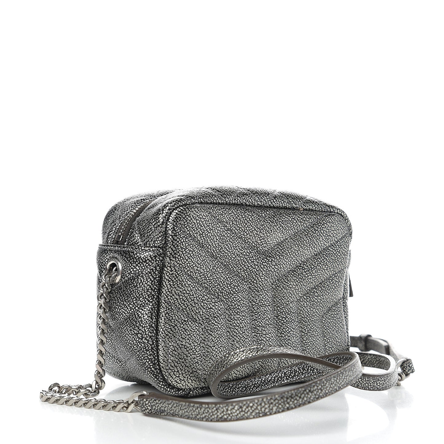 Metallic Grain De Poudre Y Quilted Monogram Mini Loulou Camera Bag Gun Metal