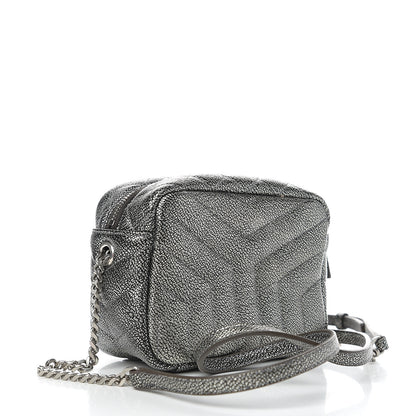 Saint Laurent Metallic Grain De Poudre Y Quilted Monogram Mini Loulou Camera Bag Gun Metal 2 of 8