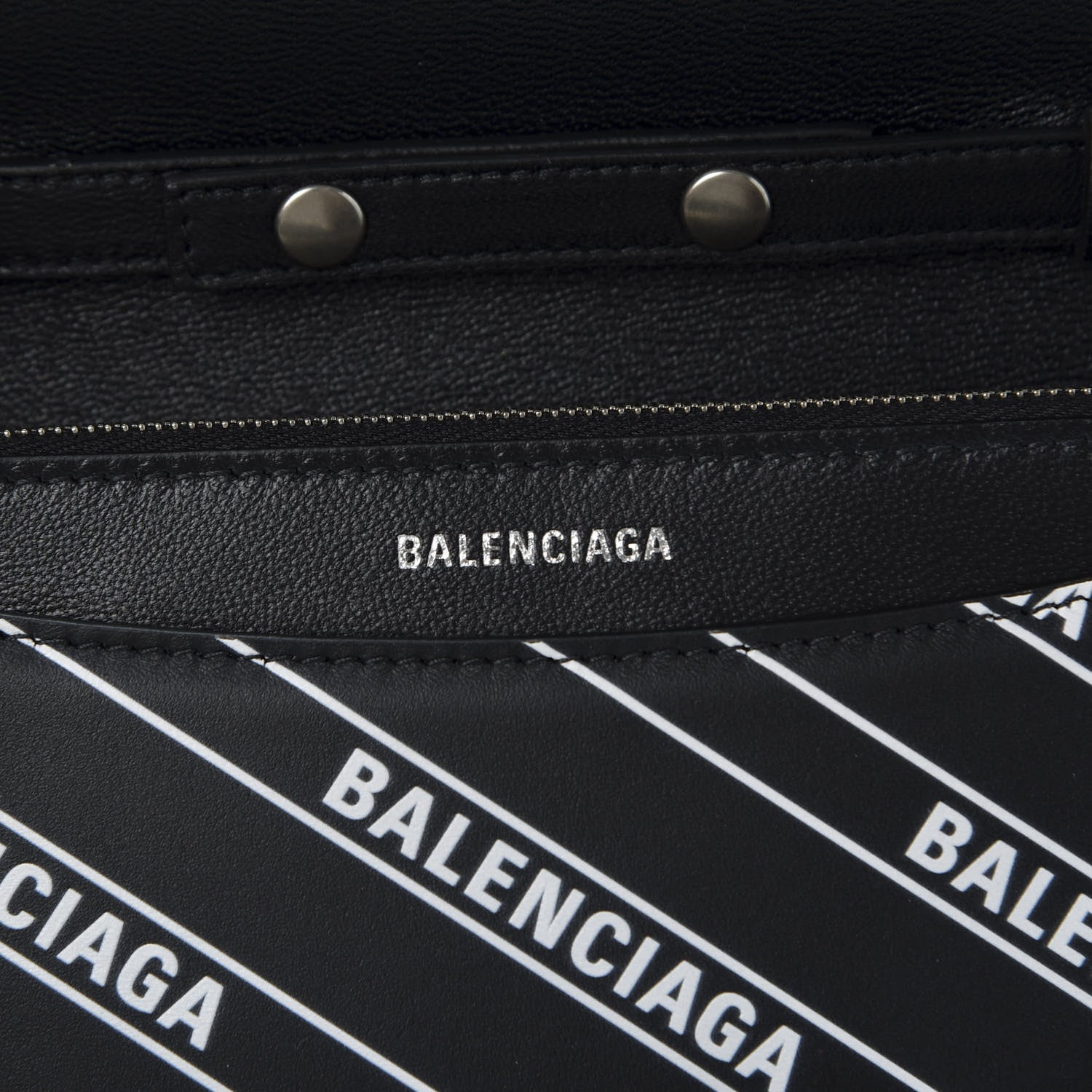 Balenciaga Matte Calfskin Diagonal Allover Logo Print B Wallet on Chain Black White 7 of 8