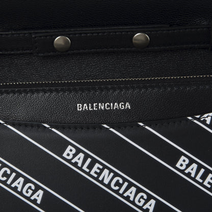 Balenciaga Matte Calfskin Diagonal Allover Logo Print B Wallet on Chain Black White 7 of 8