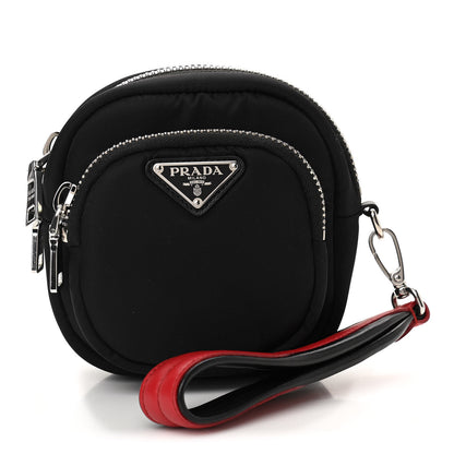 Prada Tessuto Nylon Pocket Small Wristlet Pouch Black Fuoco 1 of 6