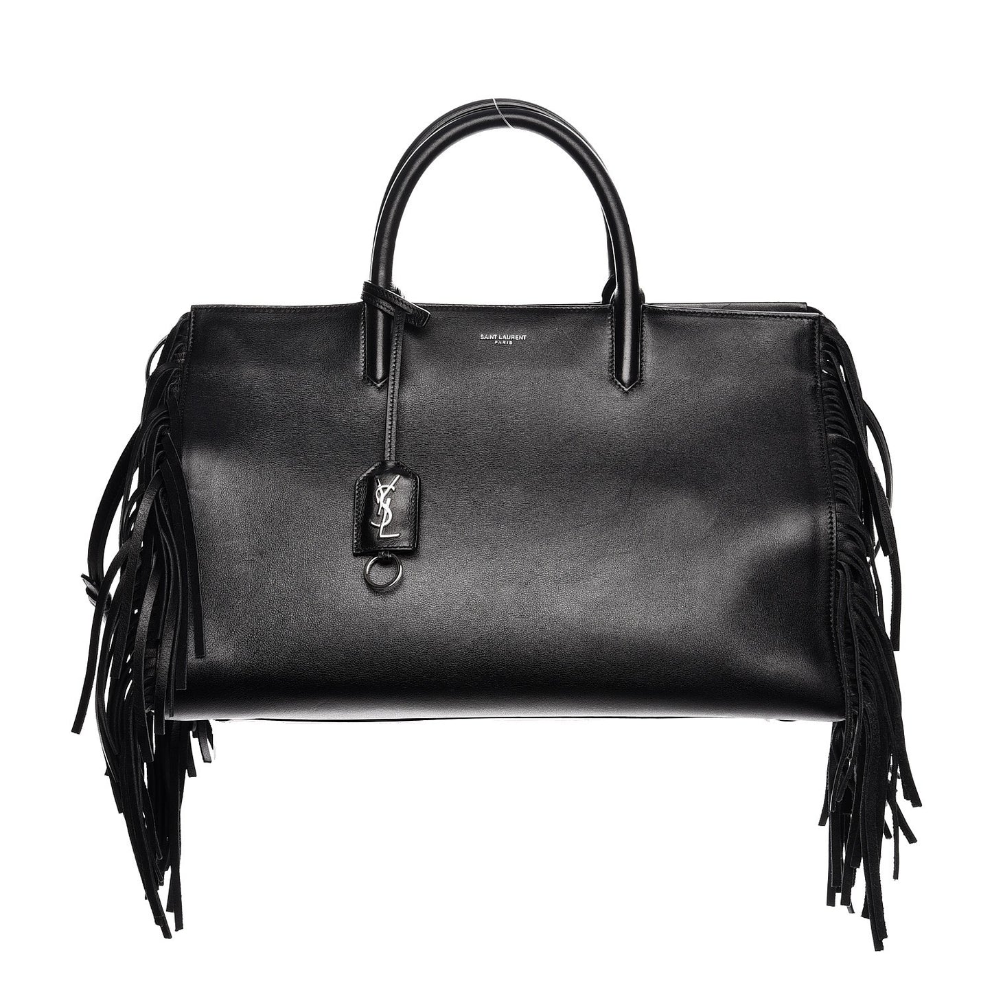 Grained Calfskin Medium Fringe Cabas Rive Gauche Black