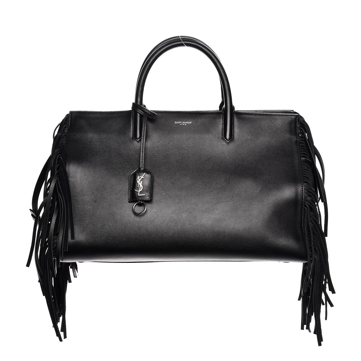 Saint Laurent Grained Calfskin Medium Fringe Cabas Rive Gauche Black 1 of 12