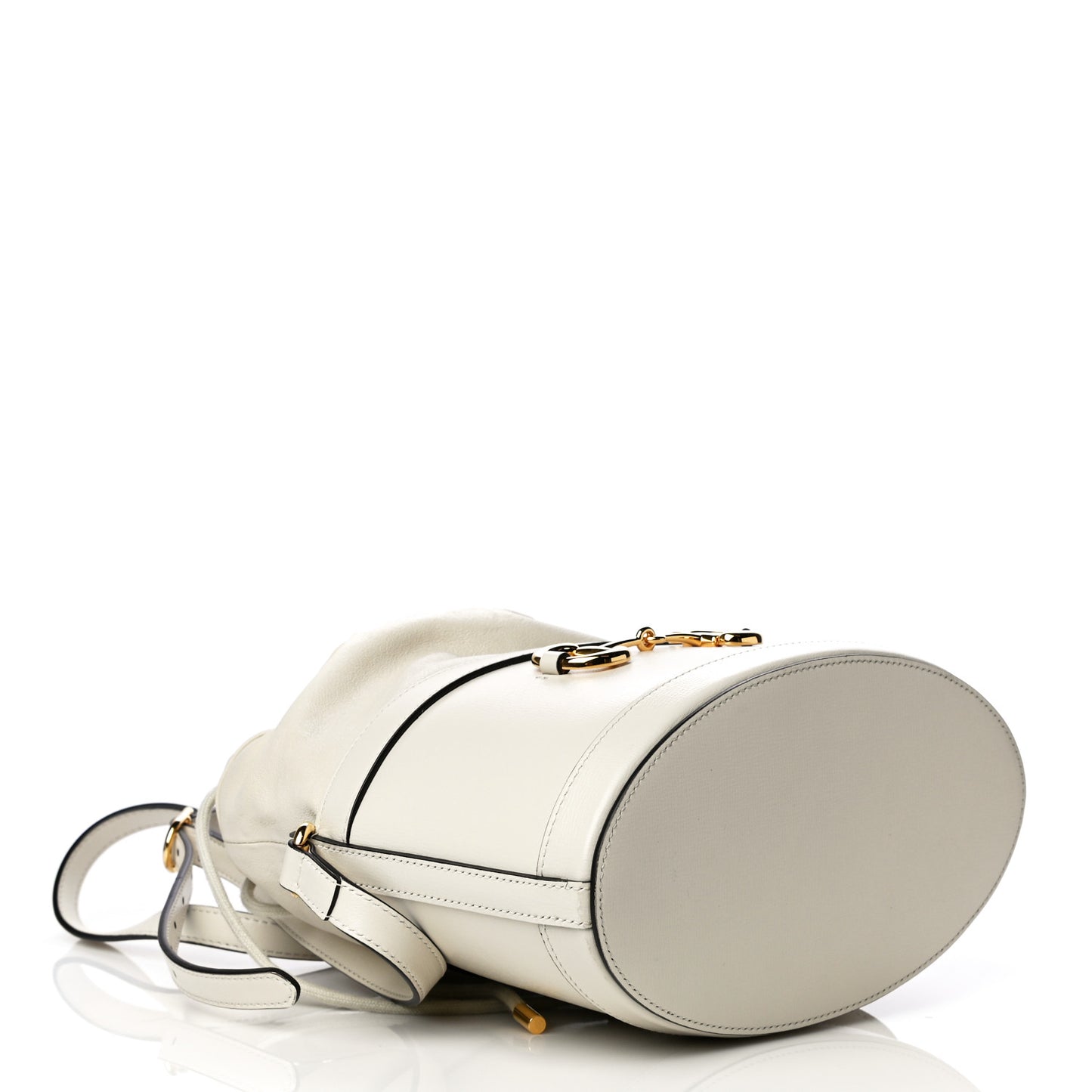 Azalea Sakai Calfskin Horsebit 1955 Drawstring Bucket Bag Mystic White