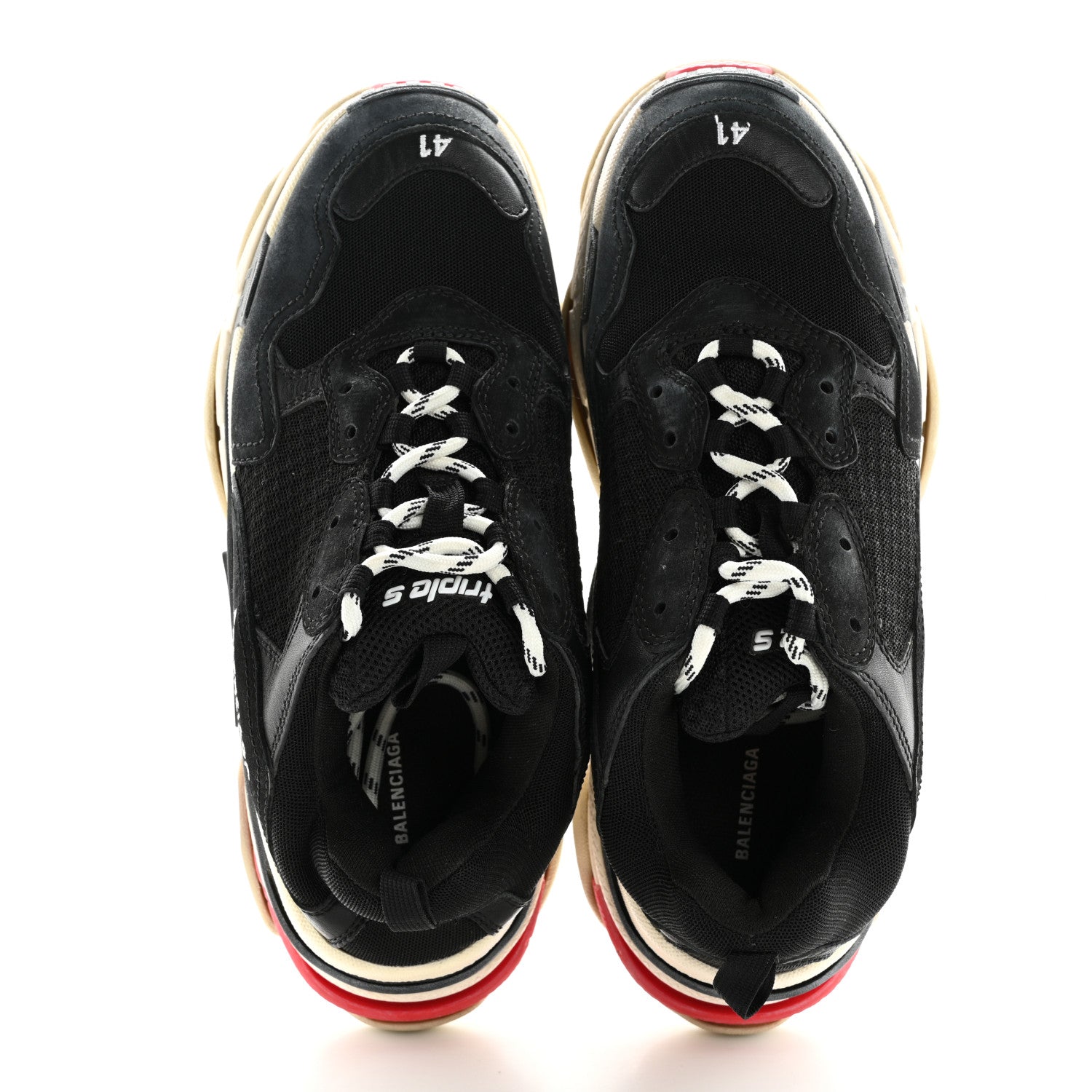 Balenciaga Fabric Mesh Washed Effect Womens Triple S Sneakers 41 Black Red 2 of 13