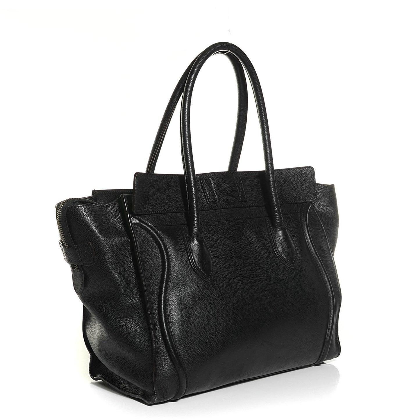 Drummed Calfskin Shoulder Luggage Black