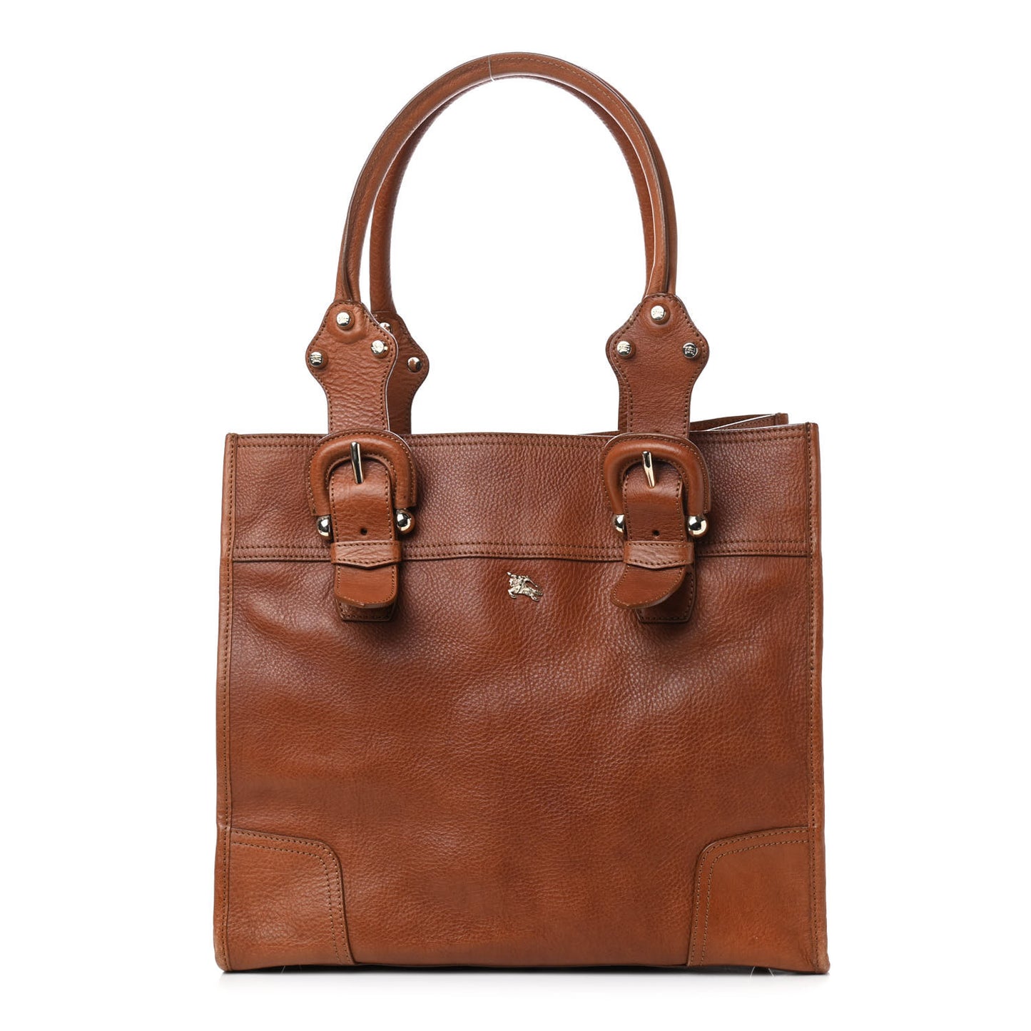 Grainy Calfskin Buckle Tote Brown