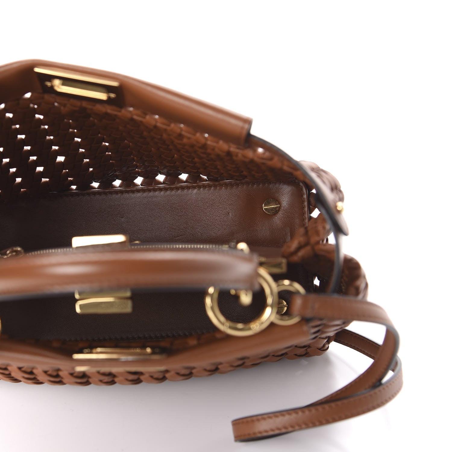 Fendi Nappa Mini Interlace Peekaboo Iconic Satchel Brown 5 of 10