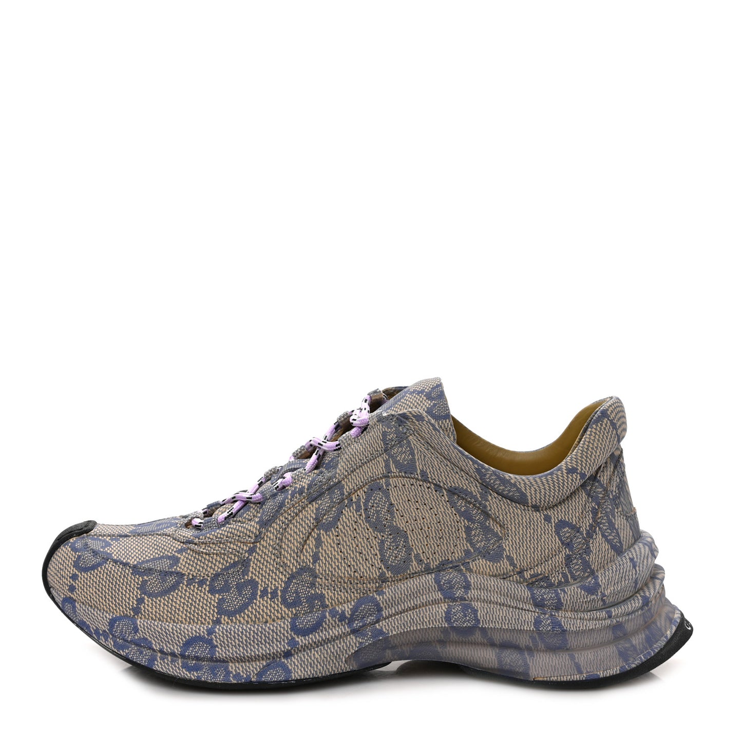 Ultralight Plume Calfskin Monogram Printed Womens Gucci Run Sneakers 37 Beige Blue