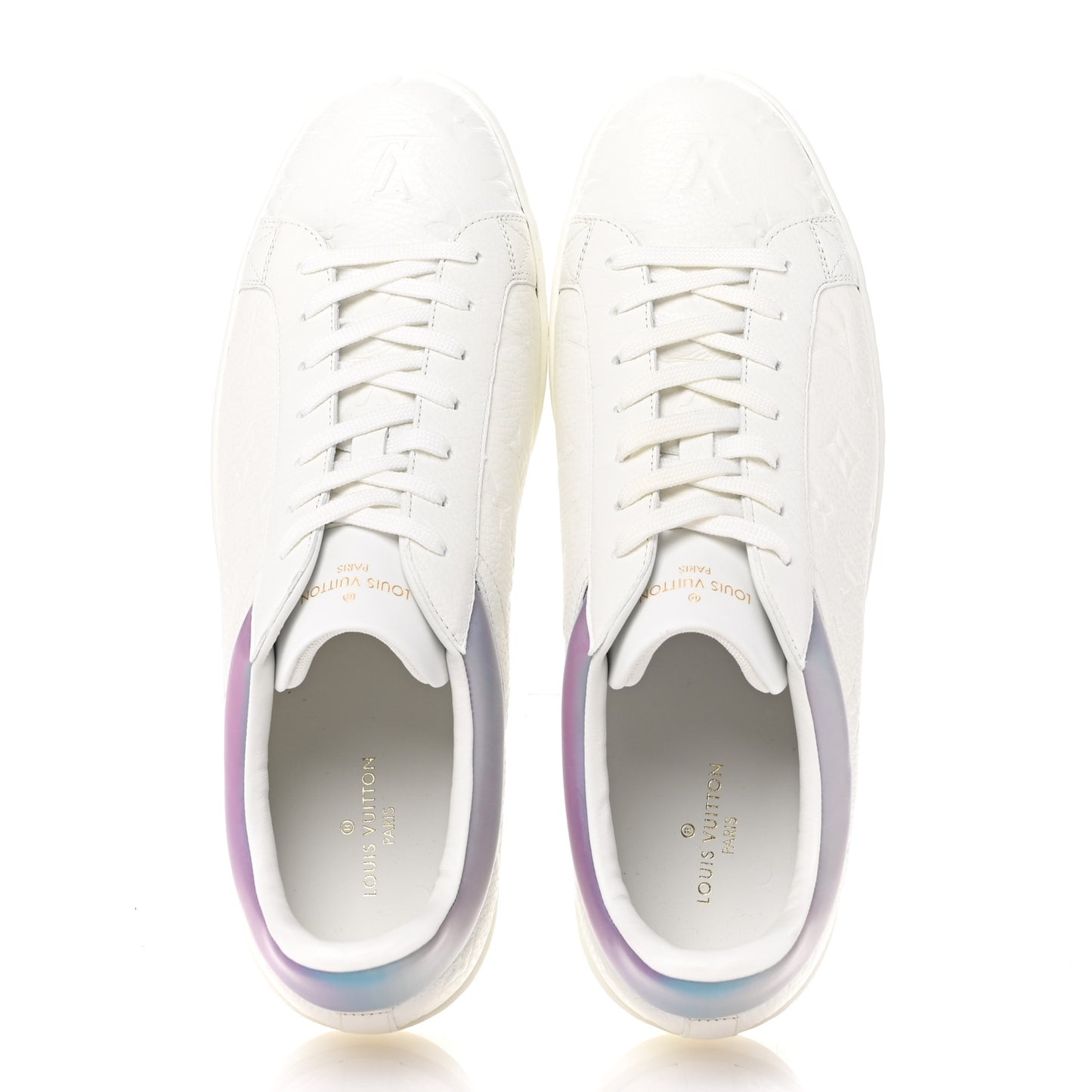 Iridescent Grained Calfskin Embossed Monogram Mens Luxembourg Low Top Sneakers 9.5 White