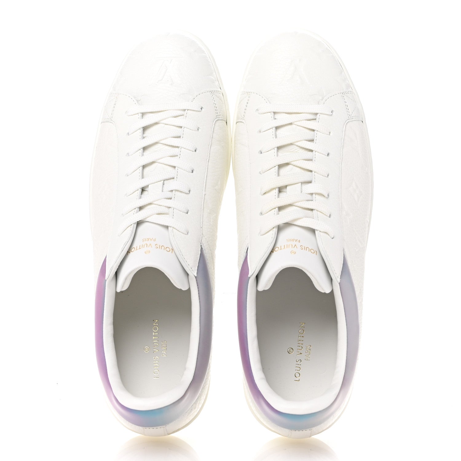 Louis Vuitton Iridescent Grained Calfskin Embossed Monogram Mens Luxembourg Low Top Sneakers 9.5 White 2 of 9