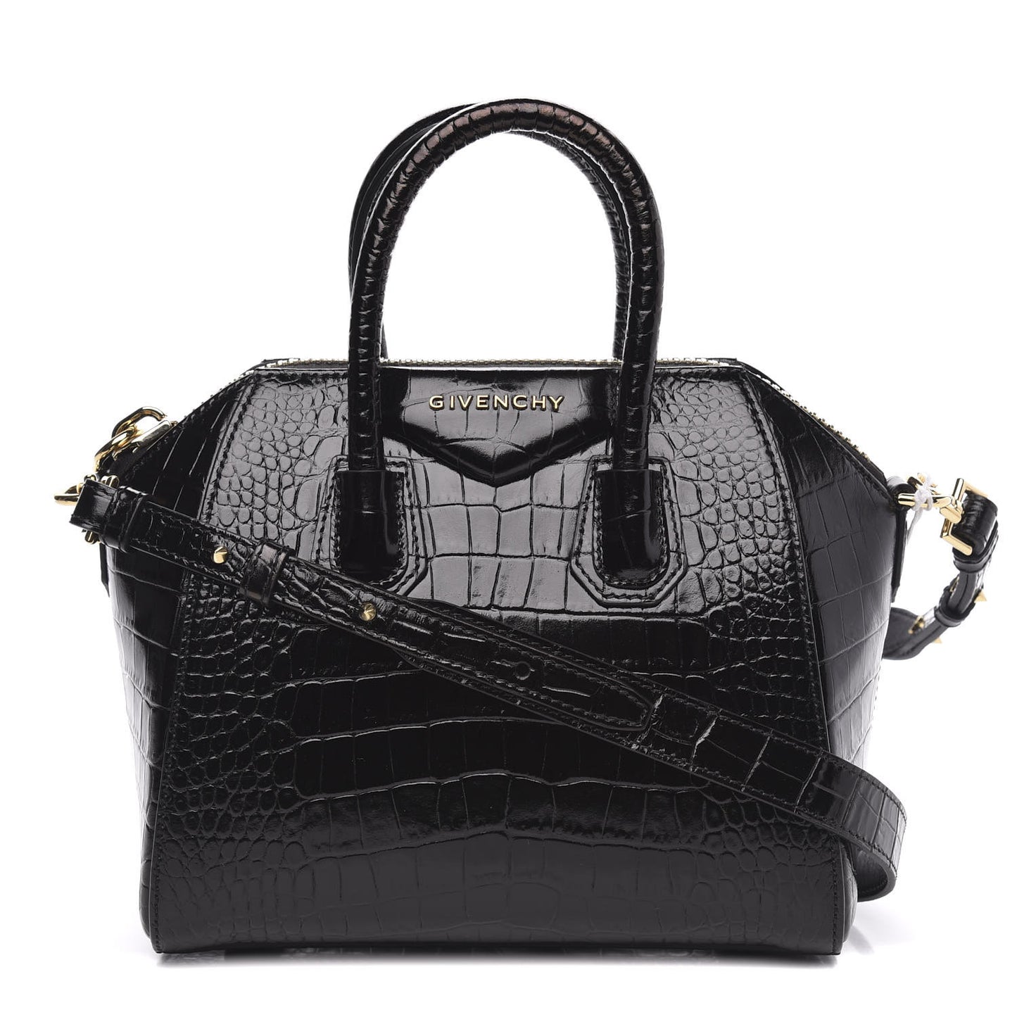 Calfskin Crocodile Embossed Mini Antigona Black