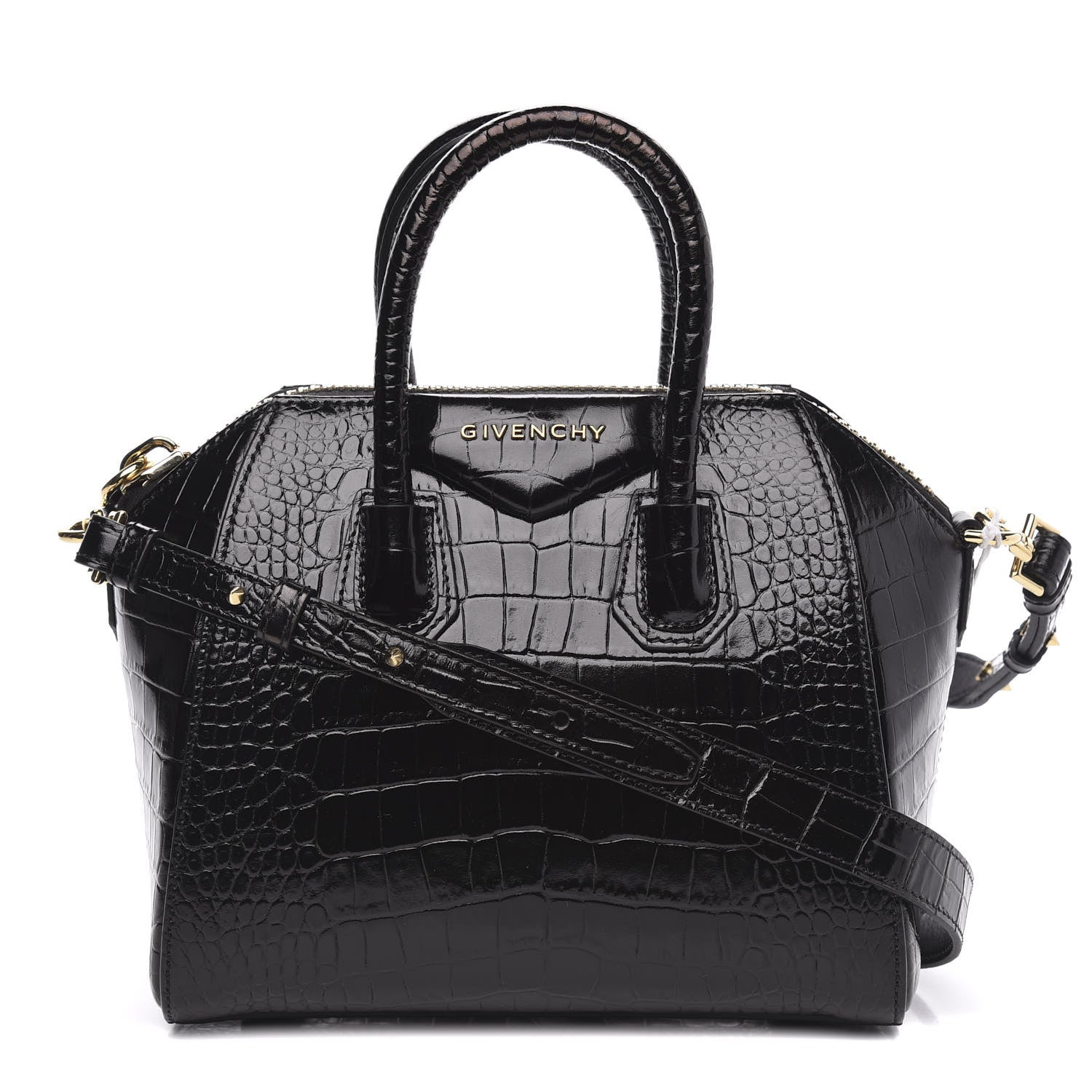 Givenchy Calfskin Crocodile Embossed Mini Antigona Black 1 of 10