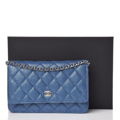 Chanel Iridescent Caviar Quilted Wallet On Chain WOC Dark Blue 9 of 9