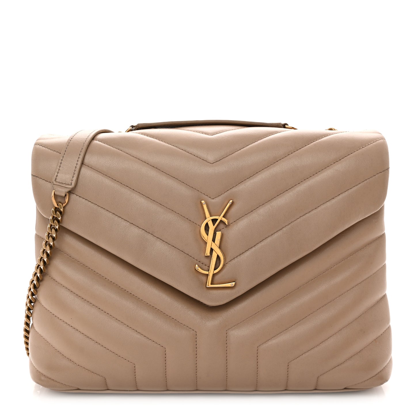 Calfskin Y Quilted Monogram Medium Loulou Chain Satchel Dark Beige