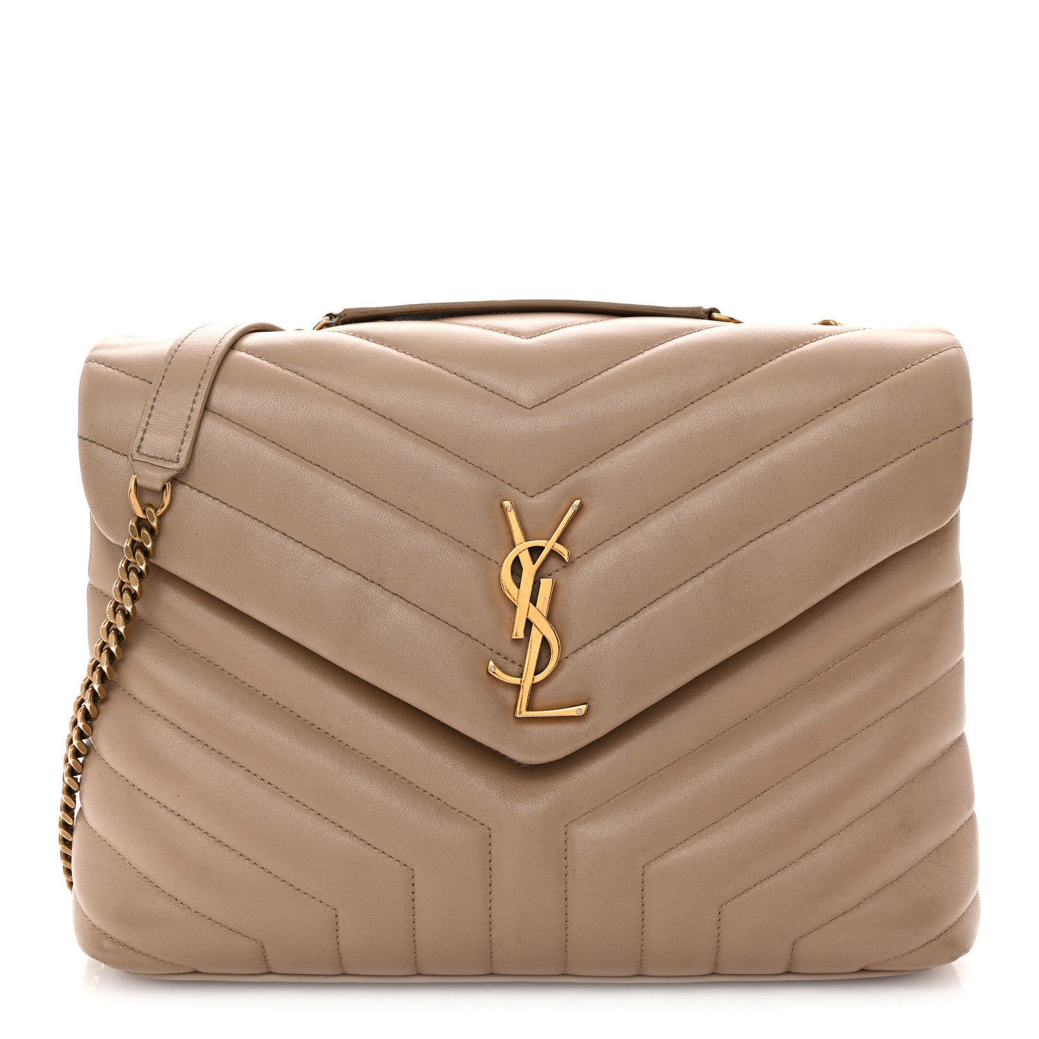 Saint Laurent Calfskin Y Quilted Monogram Medium Loulou Chain Satchel Dark Beige 1 of 18