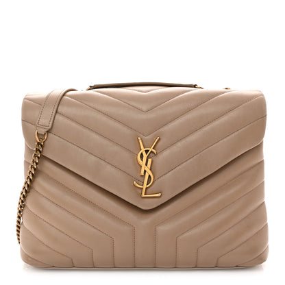 Saint Laurent Calfskin Y Quilted Monogram Medium Loulou Chain Satchel Dark Beige 1 of 18
