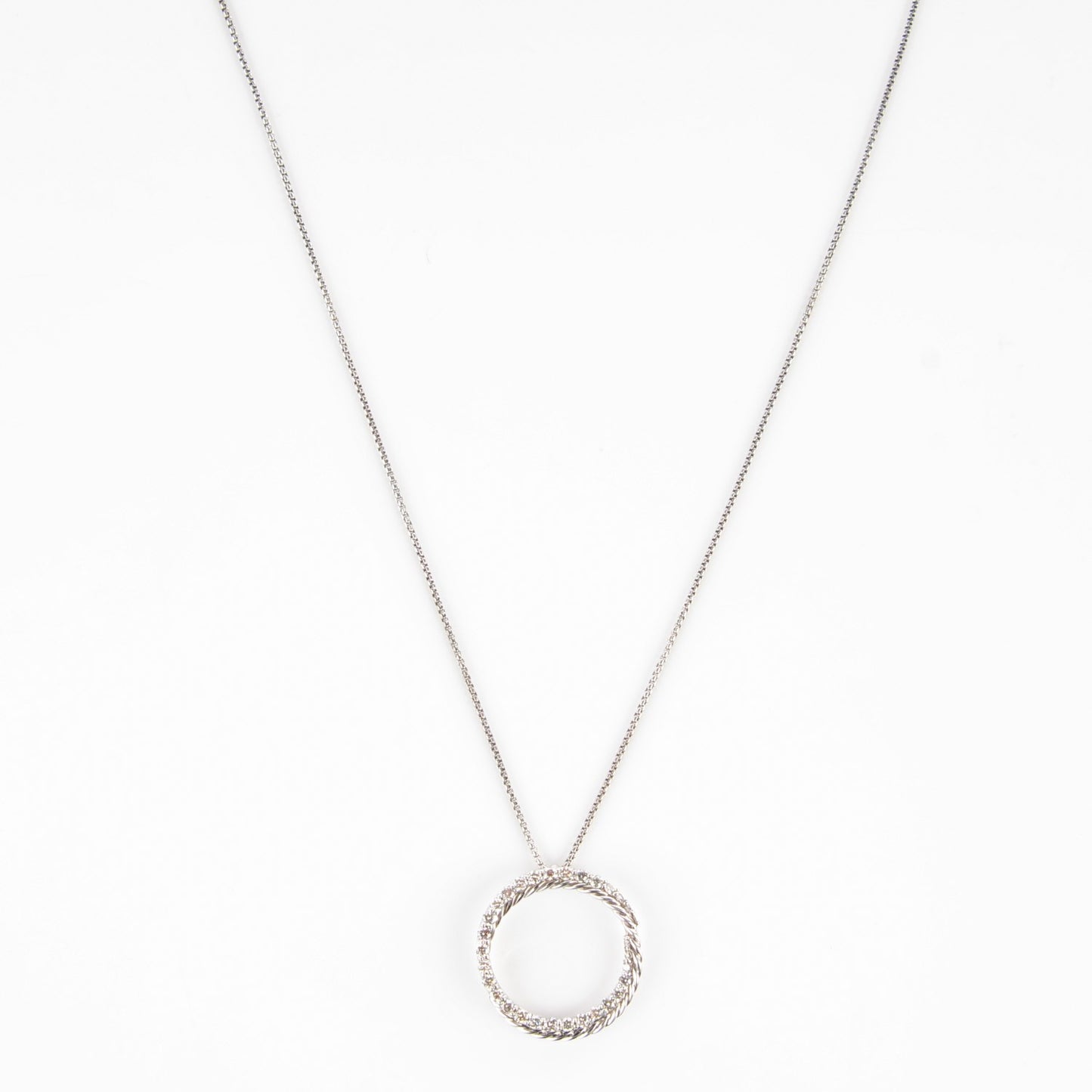 Sterling Silver Diamond Crossover Circle Pendant Necklace