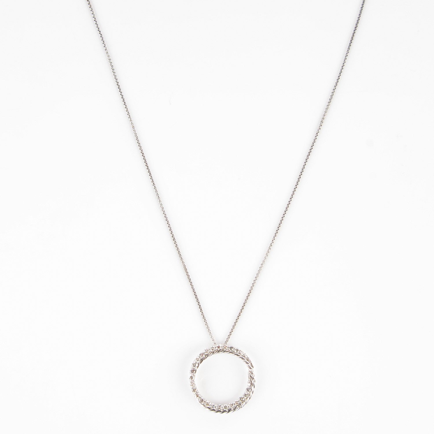 David Yurman Sterling Silver Diamond Crossover Circle Pendant Necklace 3 of 7