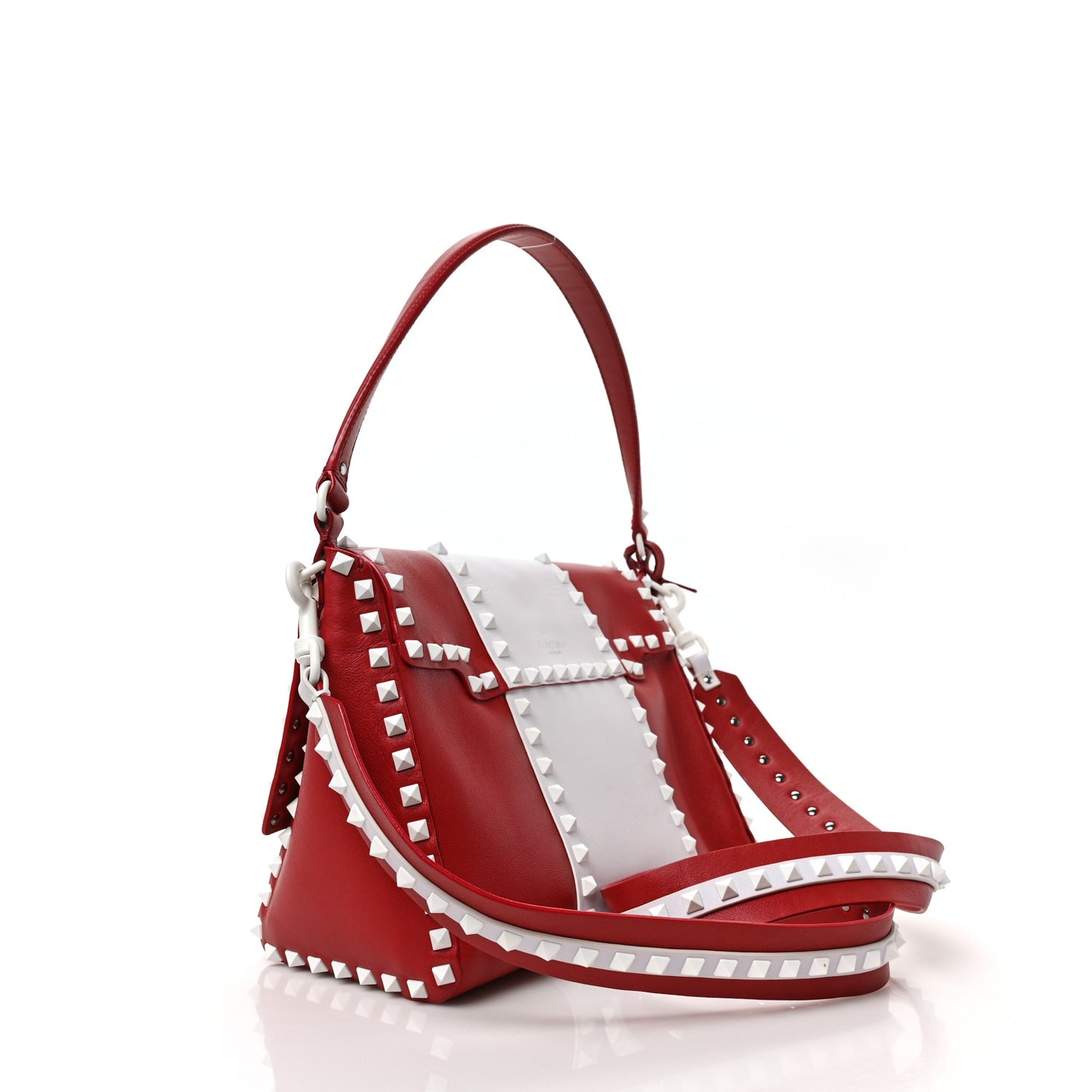 Vitello Colorblock Free Rockstud Top Handle Shoulder Bag Rosso Valentino White