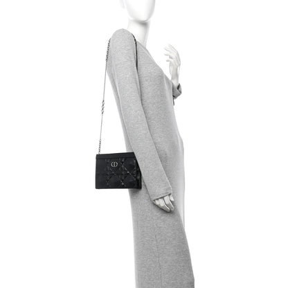 Christian Dior Calfskin Macrocannage Diamond Caro Zipped Pouch With Chain Black 2 of 10