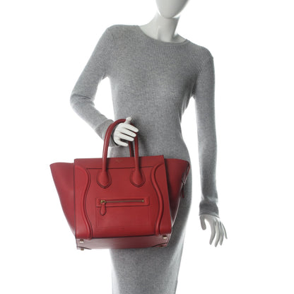 Celine Drummed Calfskin Mini Luggage Coquelicot 2 of 8