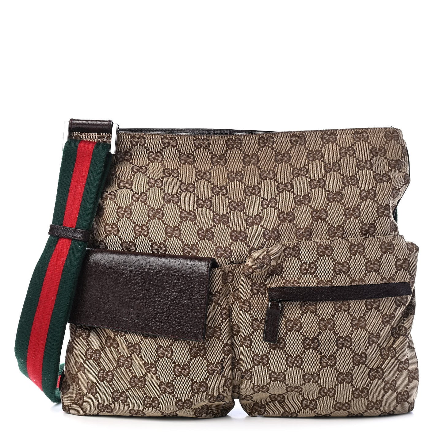 Monogram Web Medium Double Pocket Messenger Bag Dark Brown