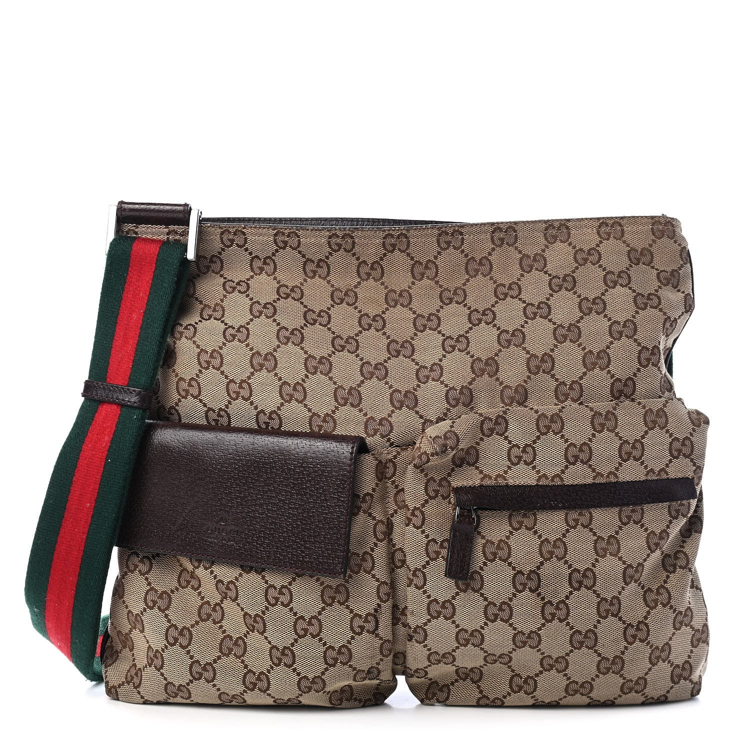 Gucci Monogram Web Medium Double Pocket Messenger Bag Dark Brown 1 of 10