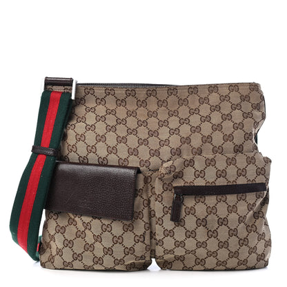 Gucci Monogram Web Medium Double Pocket Messenger Bag Dark Brown 1 of 10