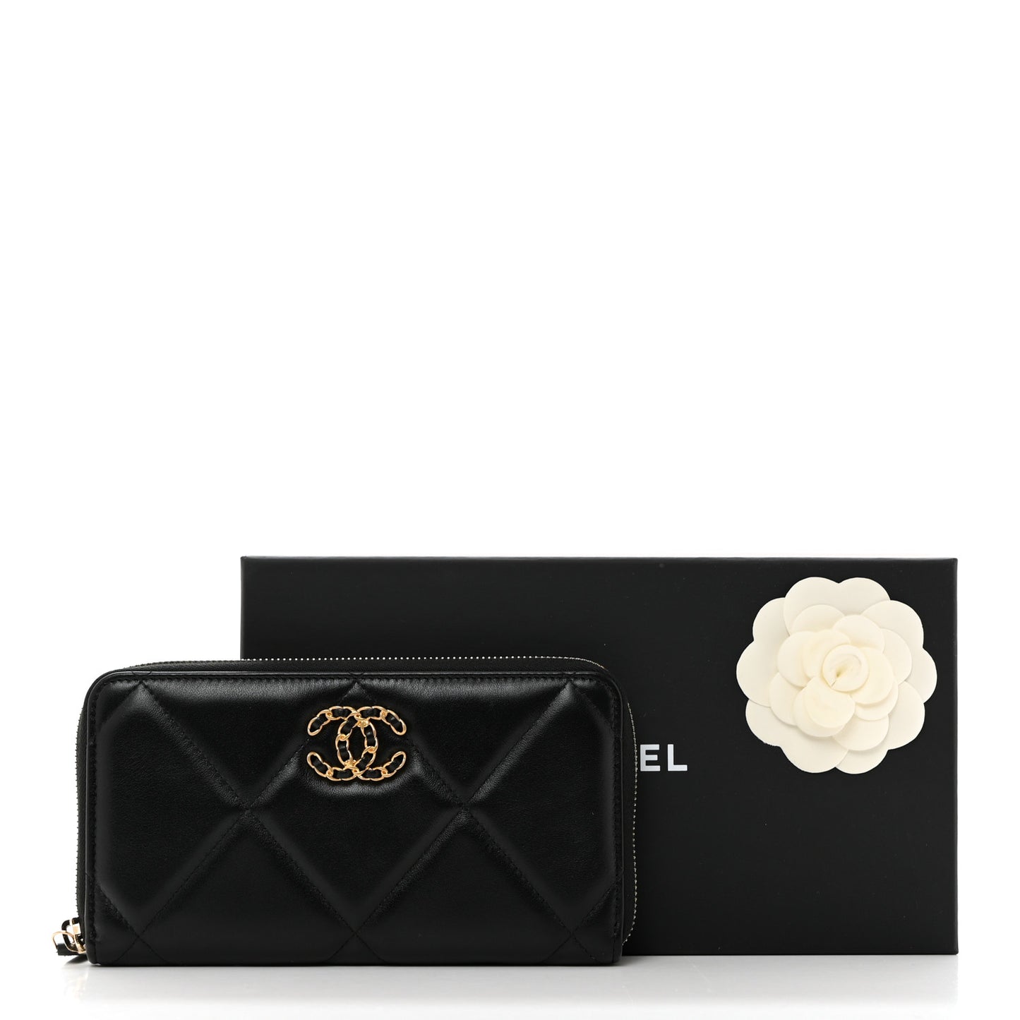 Lambskin Quilted 19 Long Zipped Around Wallet Black