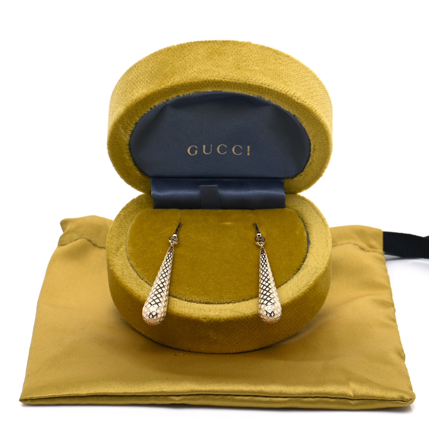 Gucci 18K Yellow Gold Enamel Diamantissima Drop Earrings White 5 of 5