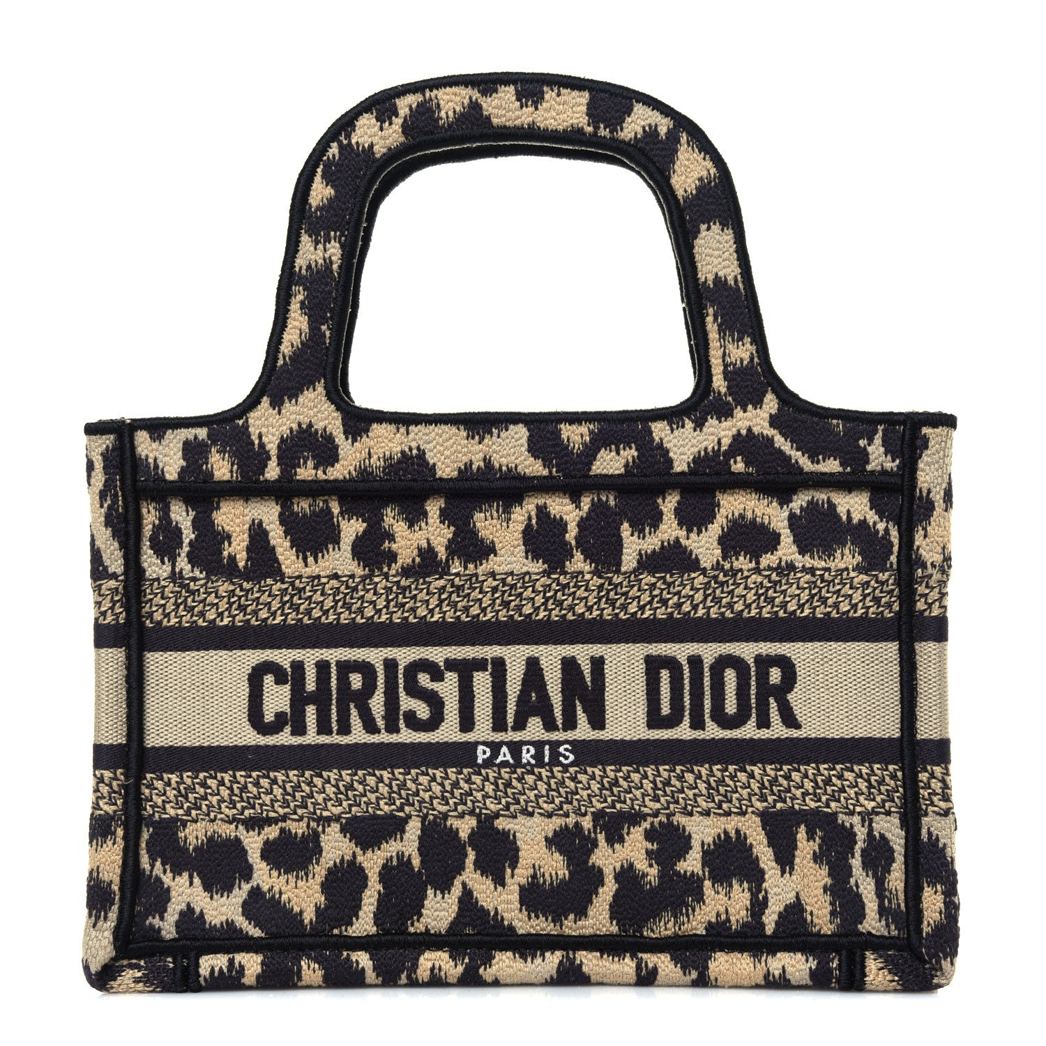 Christian Dior Canvas Mizza Embroidered Mini Leopard Book Tote Beige 1 of 4