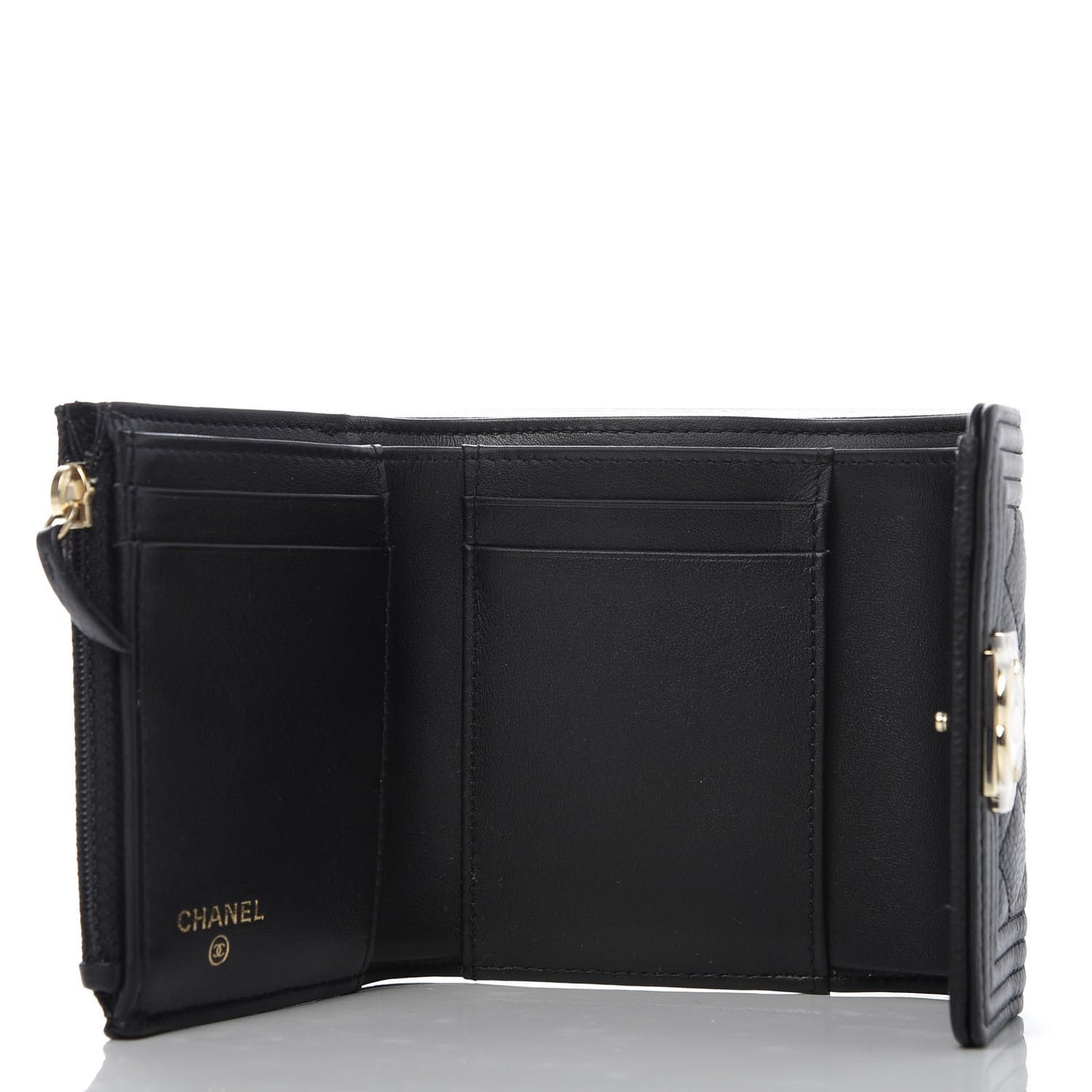 Caviar Quilted Compact Boy Wallet Black