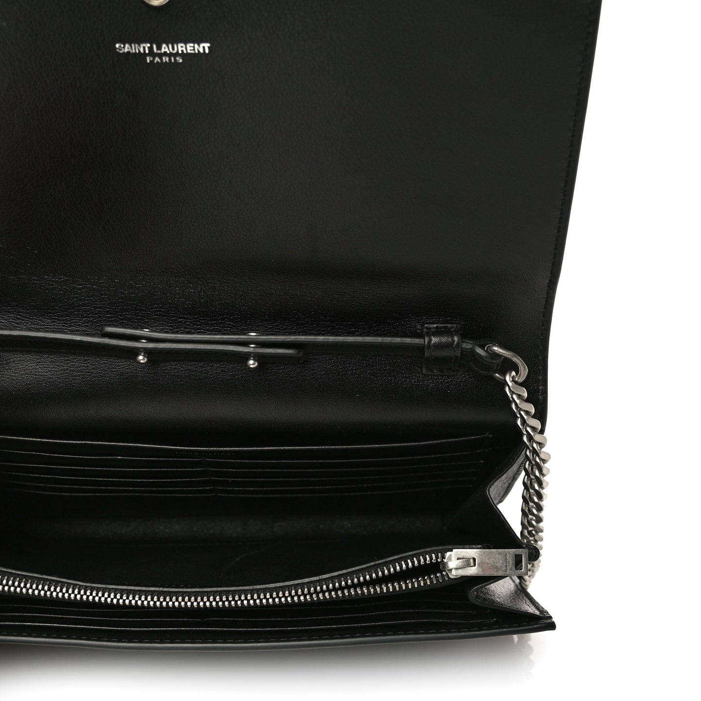 Calfskin Heart Studded Monogram Chain Wallet Black