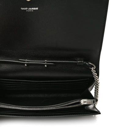 Saint Laurent Calfskin Heart Studded Monogram Chain Wallet Black 4 of 17