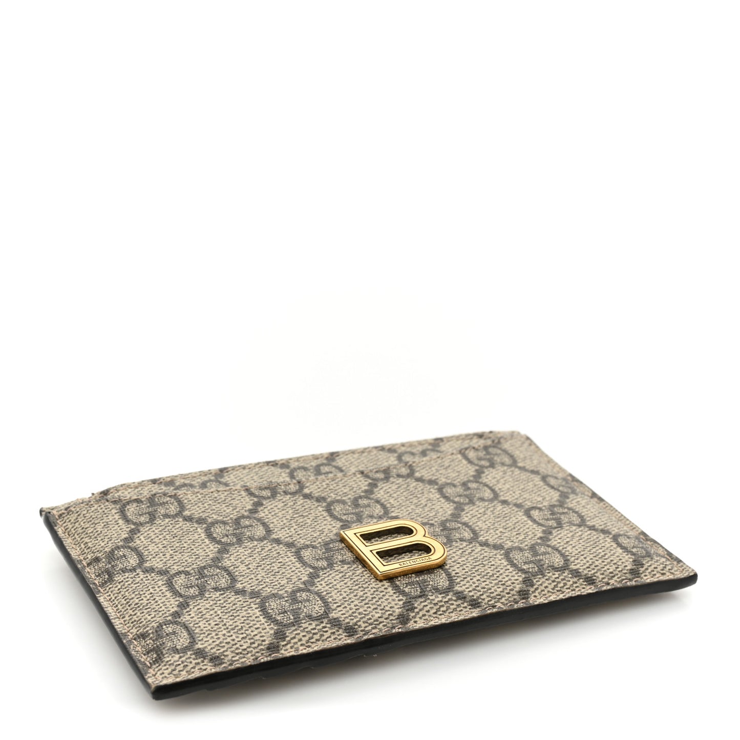 X BALENCIAGA GG Supreme Monogram Zip Card Case Beige Ebony
