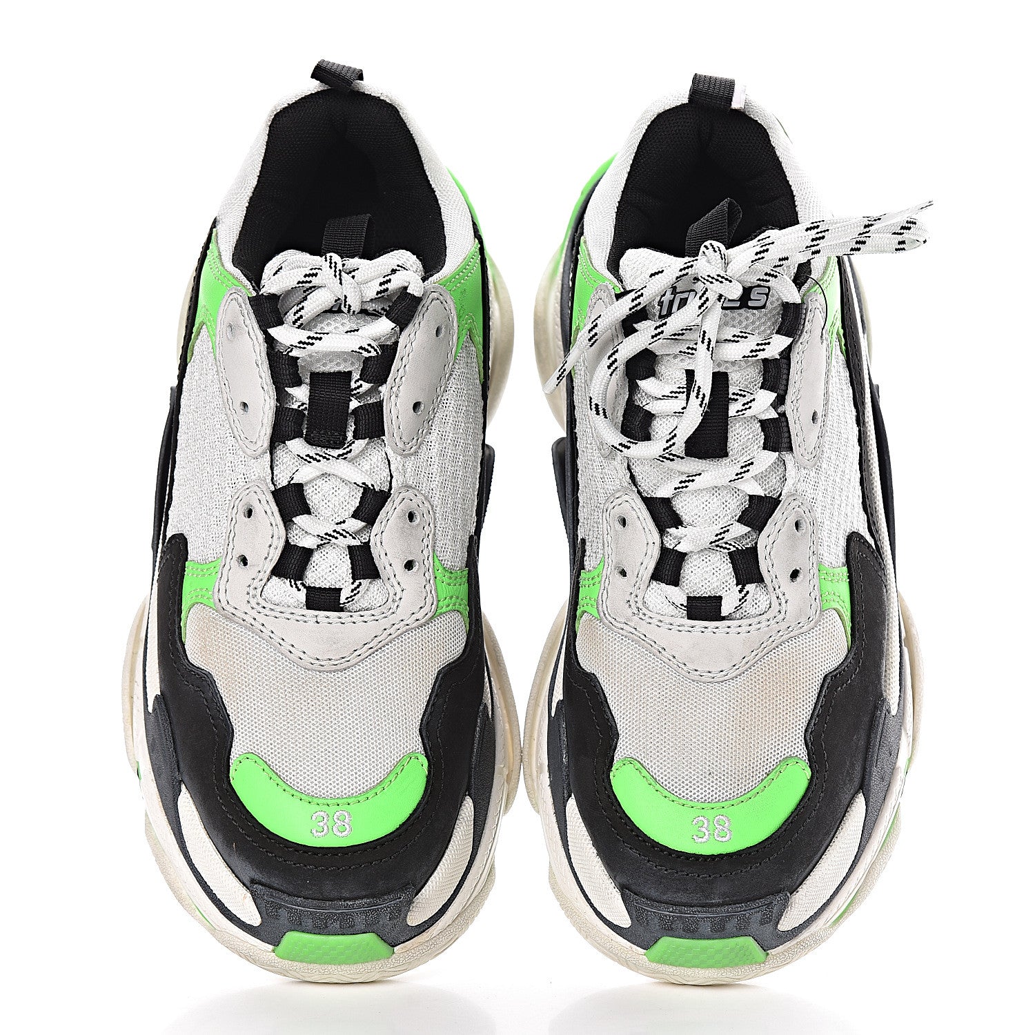 Balenciaga Fabric Mesh Womens Triple S Sneakers 38 White Green Fluo Black 6 of 18