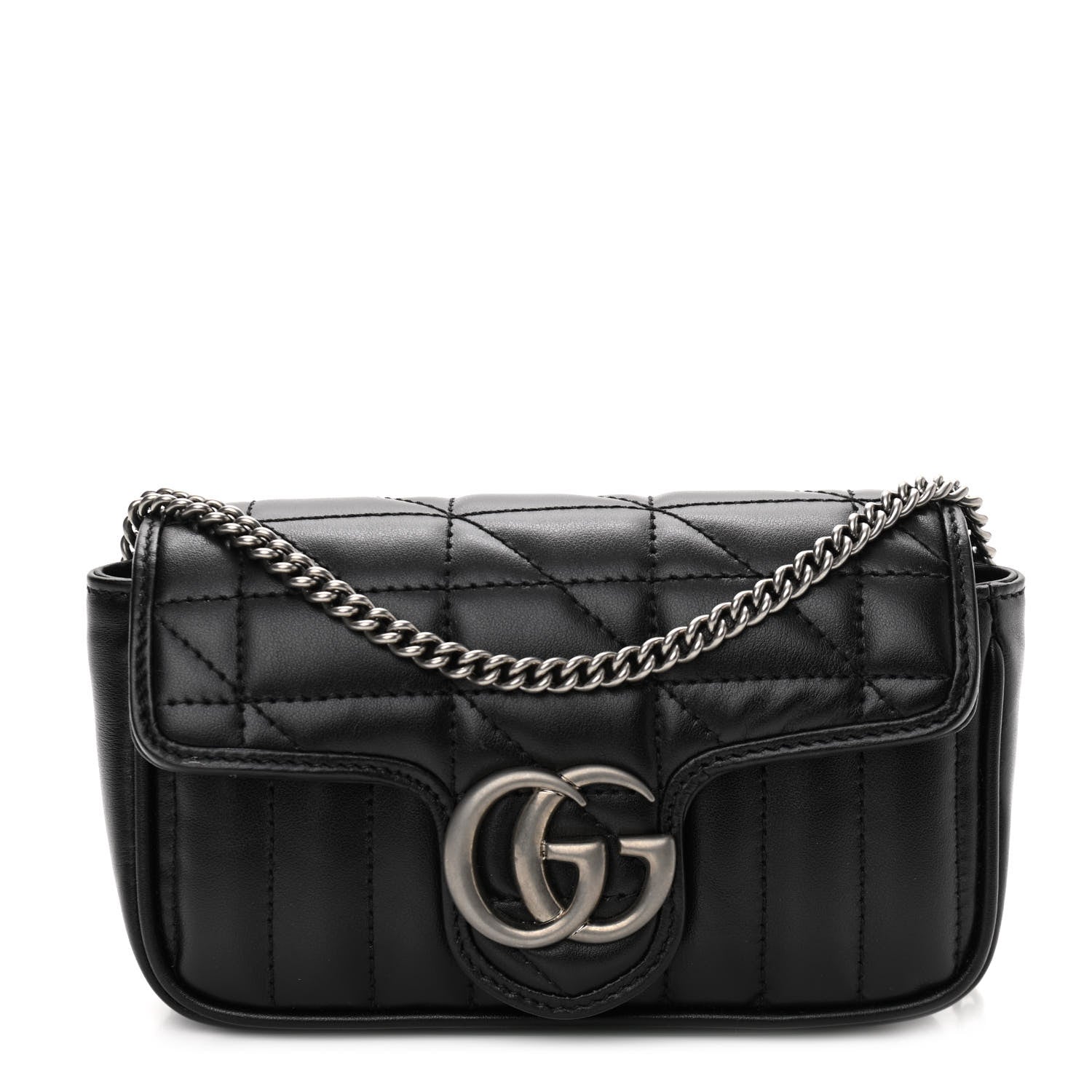 Gucci Calfskin Matelasse Aria Super Mini GG Marmont Shoulder Bag Black 1 of 12