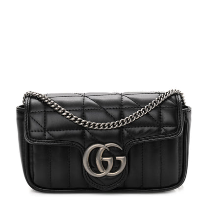 Gucci Calfskin Matelasse Aria Super Mini GG Marmont Shoulder Bag Black 1 of 12