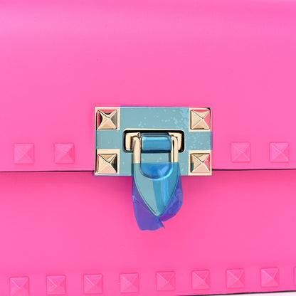 Valentino Garavani Smooth Calfskin Enamel Tonal Small Rockstud23 Shoulder Bag Pink PP 7 of 9