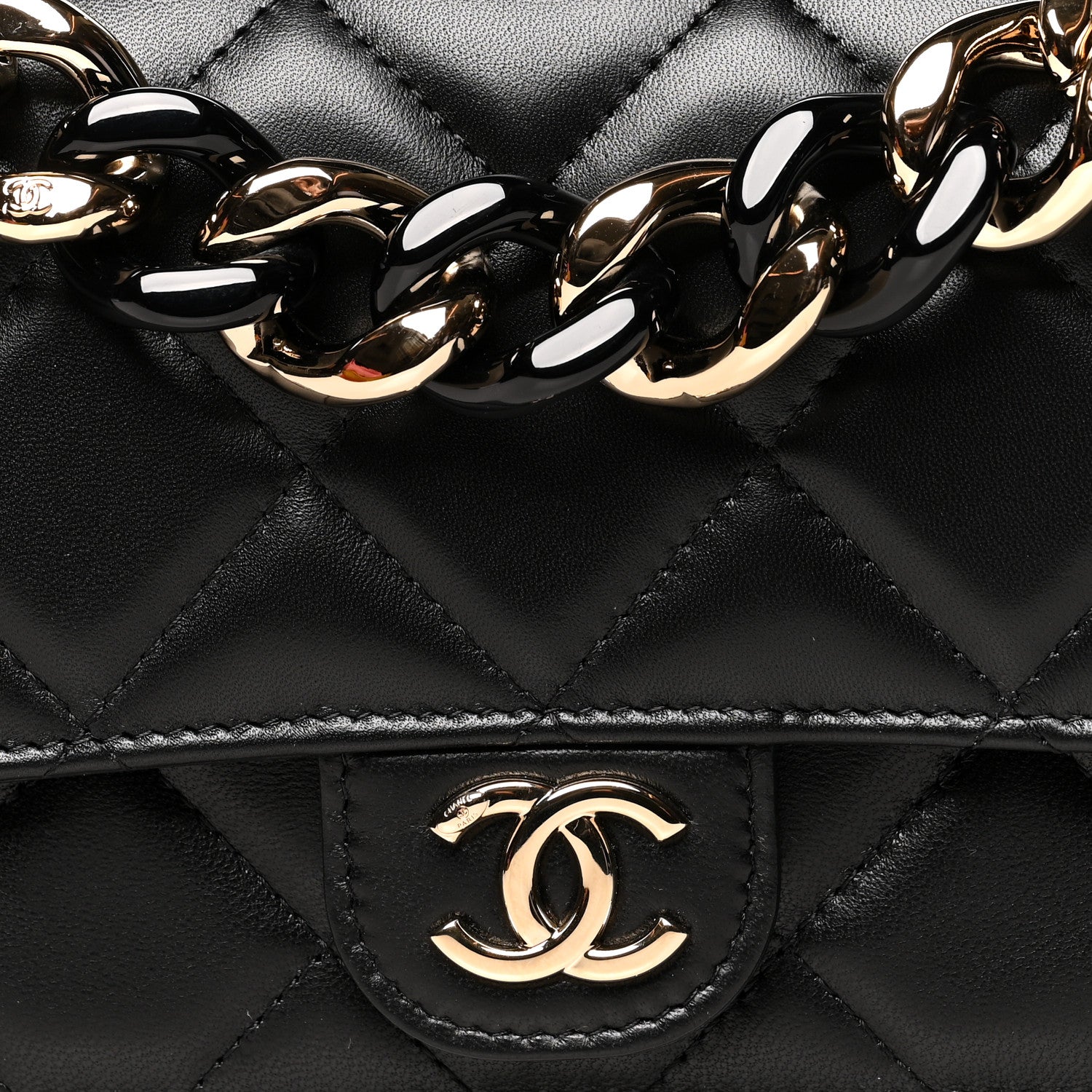 Chanel Lambskin Plexi Quilted Wallet On Chain WOC Black 8 of 11