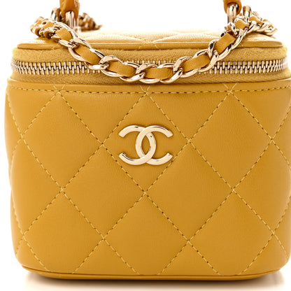 Chanel Lambskin Quilted Top Handle Mini Vanity Case With Chain Yellow 8 of 10