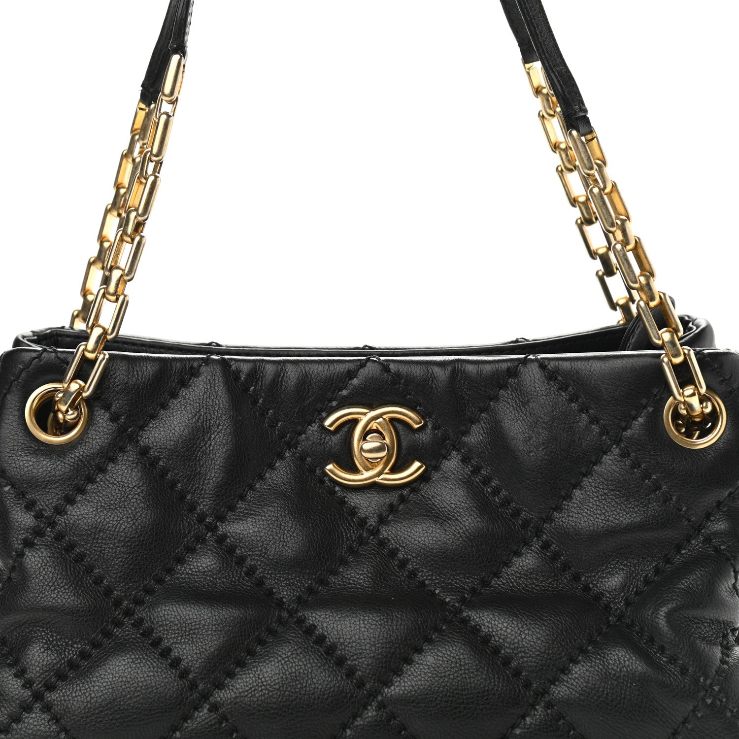 Chanel Calfskin Stitched Small Retro Chain Tote Black 8 of 9