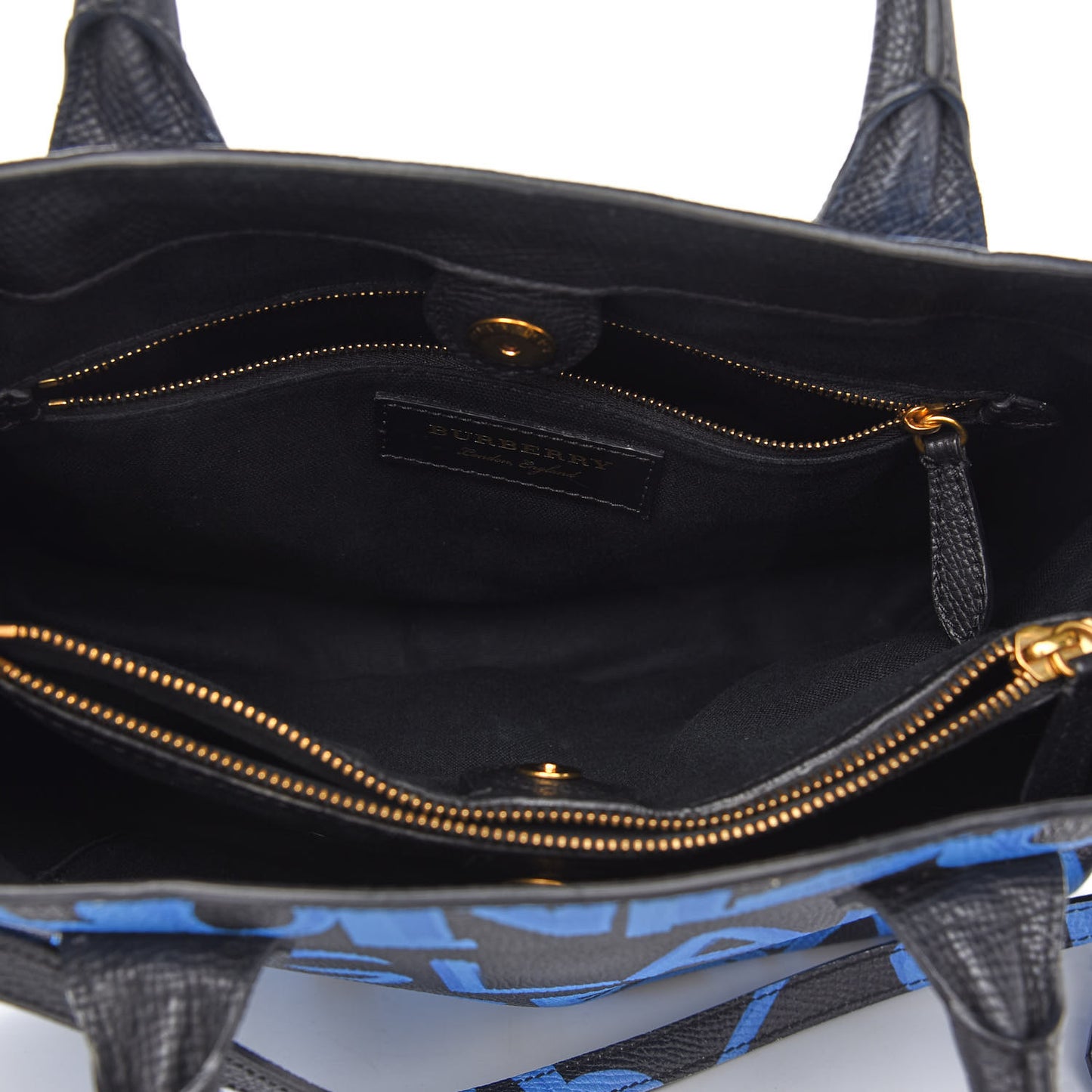 Grainy Calfskin Graffiti Print Medium Banner Tote Black